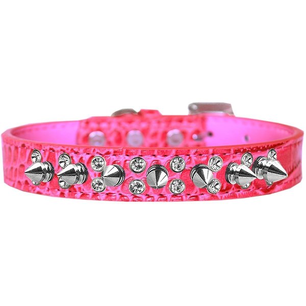 Mirage Pet Products Double Crystal & Spike Croc Dog CollarBright Pink Size 14 720-18 BPKC14